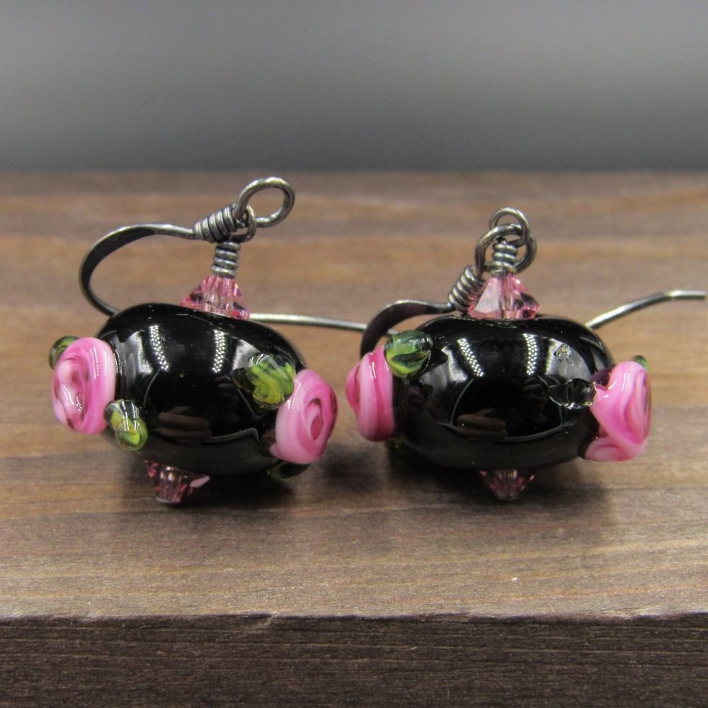 Sterling Silver Flower Glass Dangle Earrings